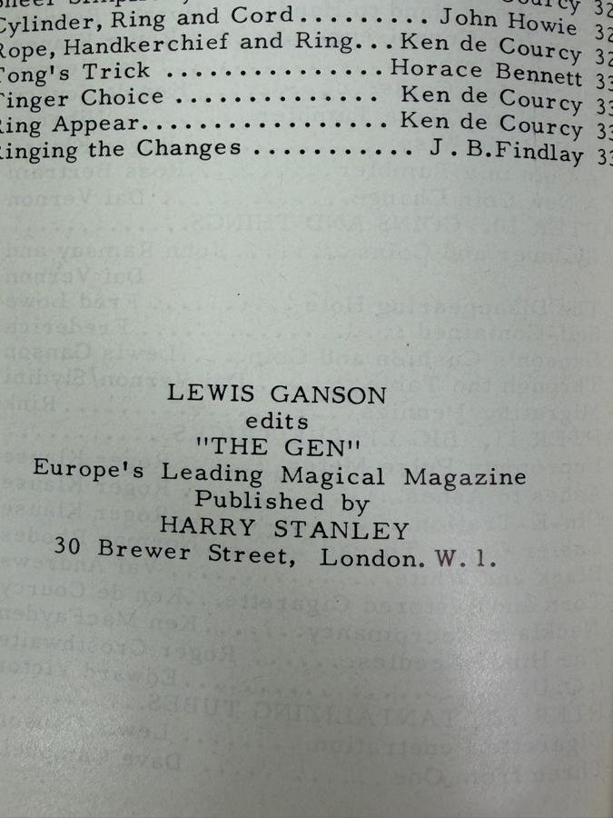 First Edition Hardcover Book The Art Of Close Up Magic Volume One By Lewis Ganson Published By Harry Stanley 'Unique Magic Studio' London, England [Photo 3]