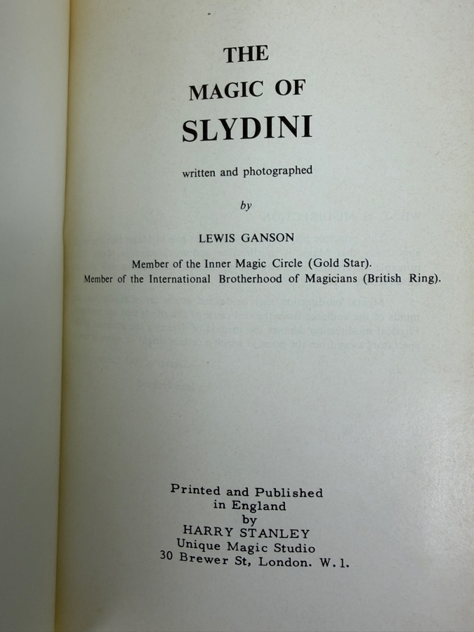 Vintage Hardcover Book The Magic Of Slydini By Lewis Ganson Published By Harry Stanley Unique Magic Studio London, England [Photo 2]