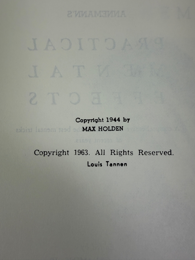 Vintage 1963 Hardcover Book Theodore Annemann's Practical Mental Effects Published By Tannen Magic Inc. [Photo 4]