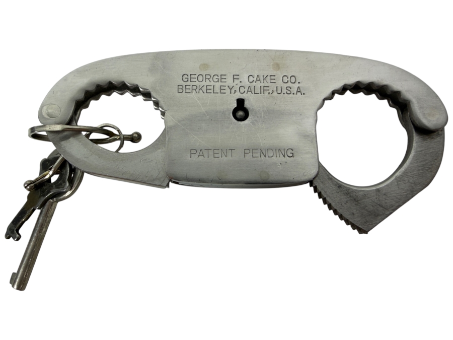 Rare Vintage George F. Cake Co. Berkeley, Calif. Thumbcuffs With Key