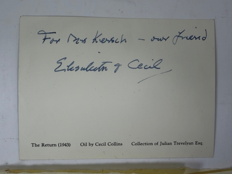 Signed Cecil Collins: Paintings And Drawings (1935-1945) Hardcover Book, Signed Postcard And Signed Personalized Letter (All Signed By Cecil's Wife Elisabeth Collins (1904-2000, English) Who Was Also A Renowned Artist) - See Photos [Photo 13]