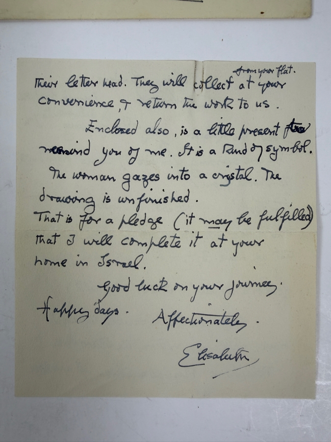 Signed Cecil Collins: Paintings And Drawings (1935-1945) Hardcover Book, Signed Postcard And Signed Personalized Letter (All Signed By Cecil's Wife Elisabeth Collins (1904-2000, English) Who Was Also A Renowned Artist) - See Photos [Photo 10]