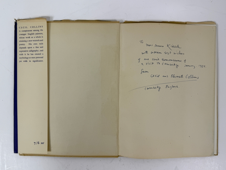 Signed Cecil Collins: Paintings And Drawings (1935-1945) Hardcover Book, Signed Postcard And Signed Personalized Letter (All Signed By Cecil's Wife Elisabeth Collins (1904-2000, English) Who Was Also A Renowned Artist) - See Photos [Photo 3]