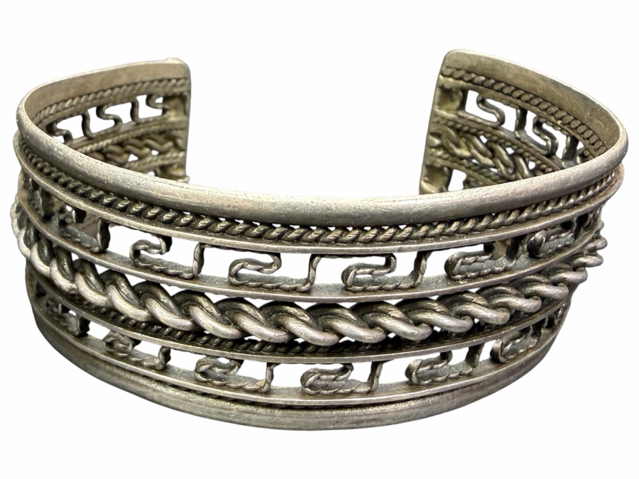 Vintage Sterling Silver Cuff Bracelet 2.75'W 44.1g