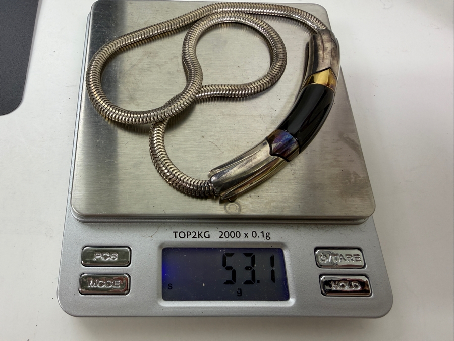 Vintage Sterling Silver / 18K Gold 14' Pendant Necklace 53.1g [Photo 6]