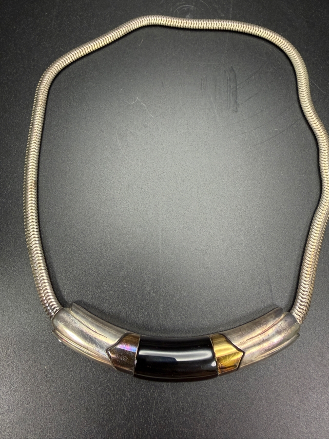 Vintage Sterling Silver / 18K Gold 14' Pendant Necklace 53.1g [Photo 3]