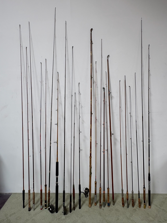 Just Added - Large Assortment Of Vintage Fishing Rods Including Antique Split Bamboo Fly Rods And Vintage Graphite Poles  [Photo 2]
