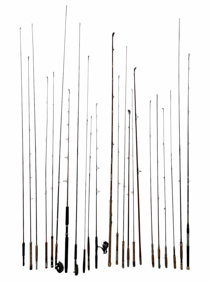 Just Added - Large Assortment Of Vintage Fishing Rods Including Antique Split Bamboo Fly Rods And Vintage Graphite Poles 