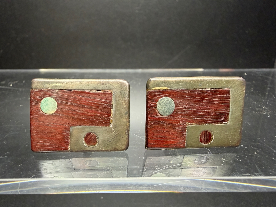 Vintage Mexico Modernist Sterling Silver / Rosewood Cufflinks 14.3g [Photo 2]