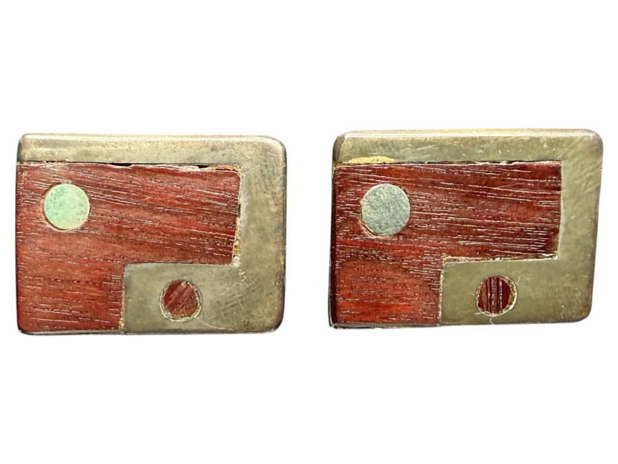 Vintage Mexico Modernist Sterling Silver / Rosewood Cufflinks 14.3g