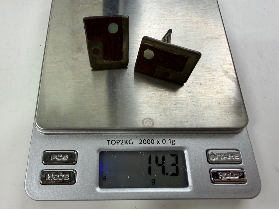 Vintage Mexico Modernist Sterling Silver / Rosewood Cufflinks 14.3g [Photo 5]