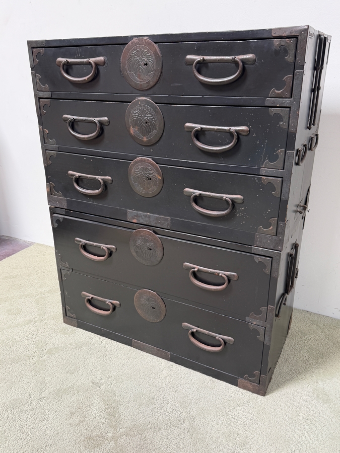 Vintage Japanese Tansu Chest Of Drawers 2-Pieces 34W X 17D X 42H [Photo 10]