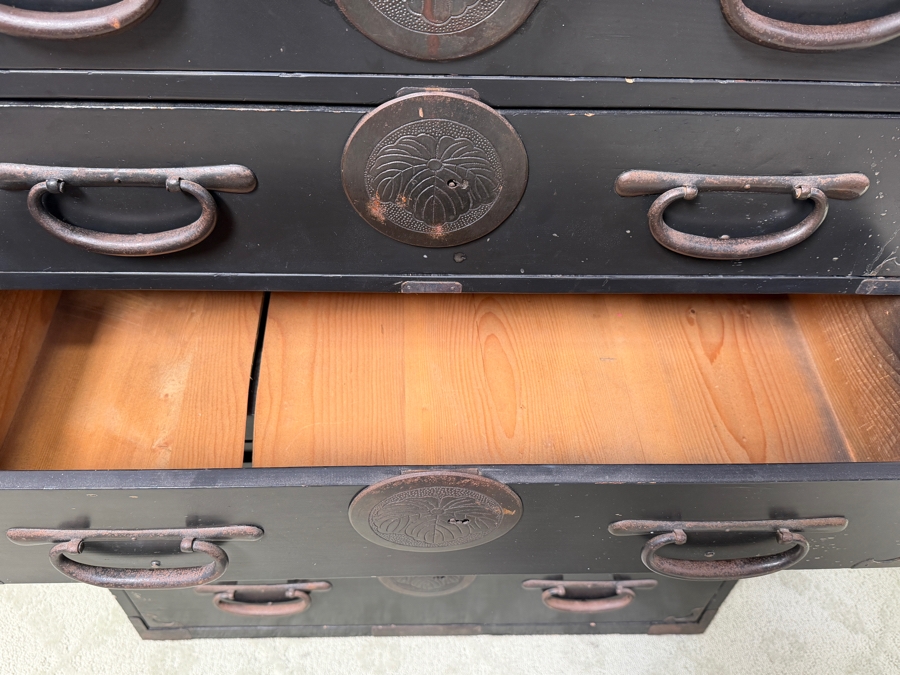 Vintage Japanese Tansu Chest Of Drawers 2-Pieces 34W X 17D X 42H [Photo 14]