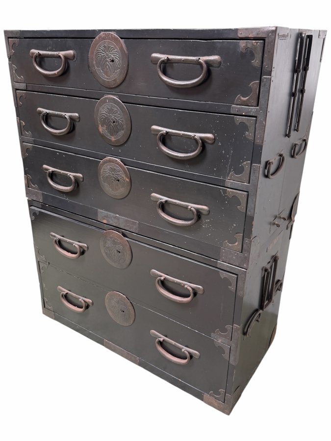 Vintage Japanese Tansu Chest Of Drawers 2-Pieces 34W X 17D X 42H