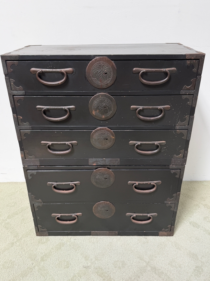 Vintage Japanese Tansu Chest Of Drawers 2-Pieces 34W X 17D X 42H [Photo 4]