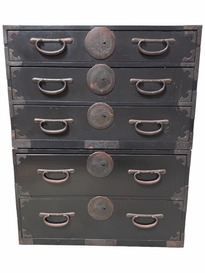 Vintage Japanese Tansu Chest Of Drawers 2-Pieces 34W X 17D X 42H [Photo 2]