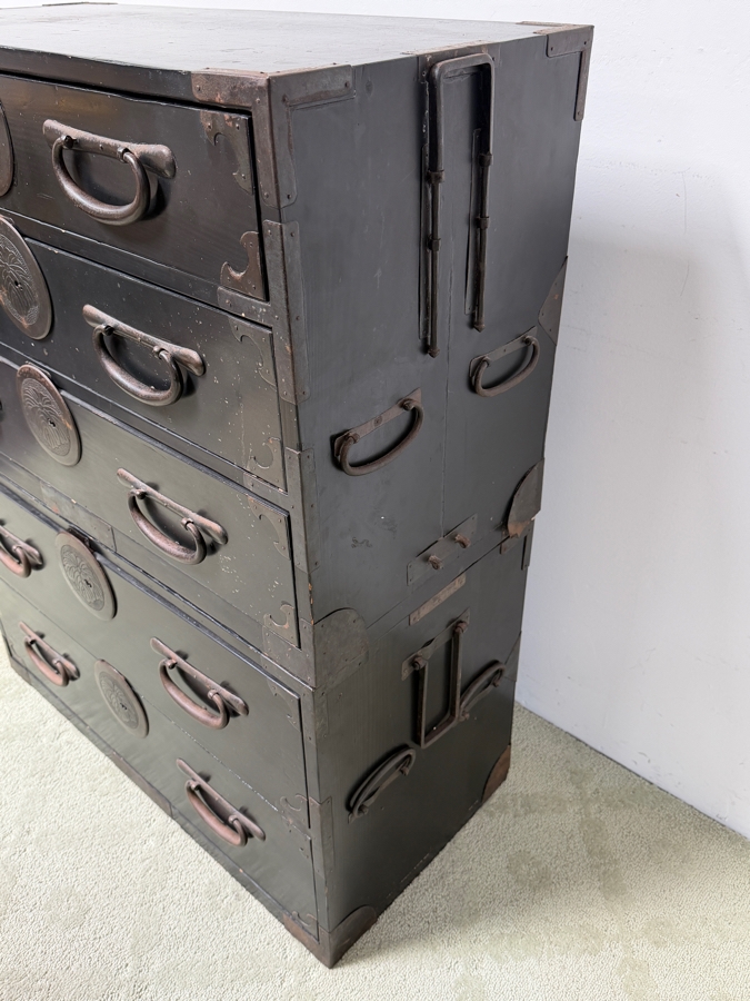 Vintage Japanese Tansu Chest Of Drawers 2-Pieces 34W X 17D X 42H [Photo 9]