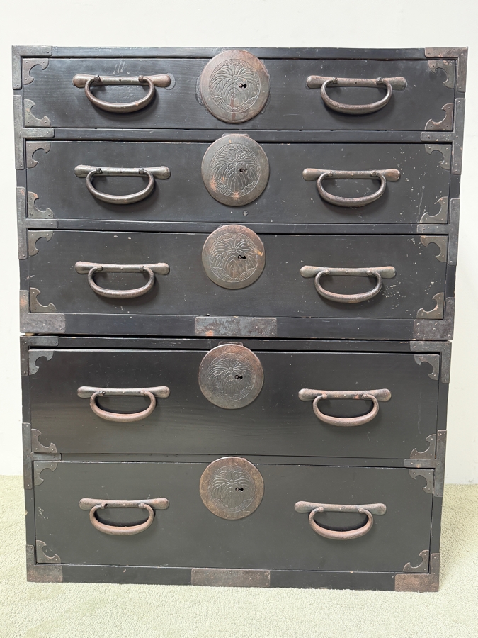 Vintage Japanese Tansu Chest Of Drawers 2-Pieces 34W X 17D X 42H [Photo 3]