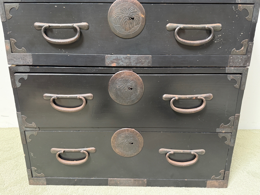 Vintage Japanese Tansu Chest Of Drawers 2-Pieces 34W X 17D X 42H [Photo 8]