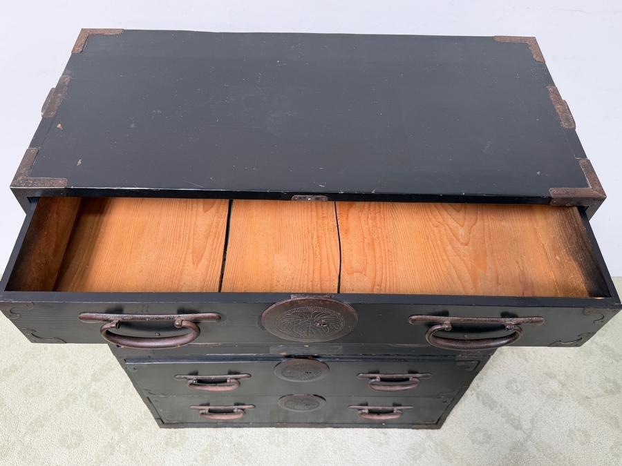 Vintage Japanese Tansu Chest Of Drawers 2-Pieces 34W X 17D X 42H [Photo 11]