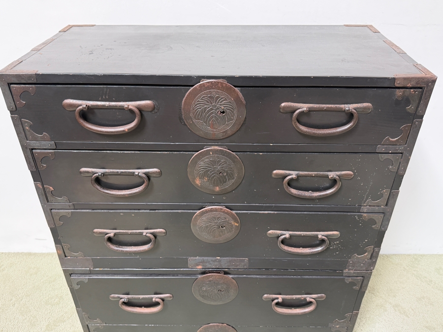 Vintage Japanese Tansu Chest Of Drawers 2-Pieces 34W X 17D X 42H [Photo 5]