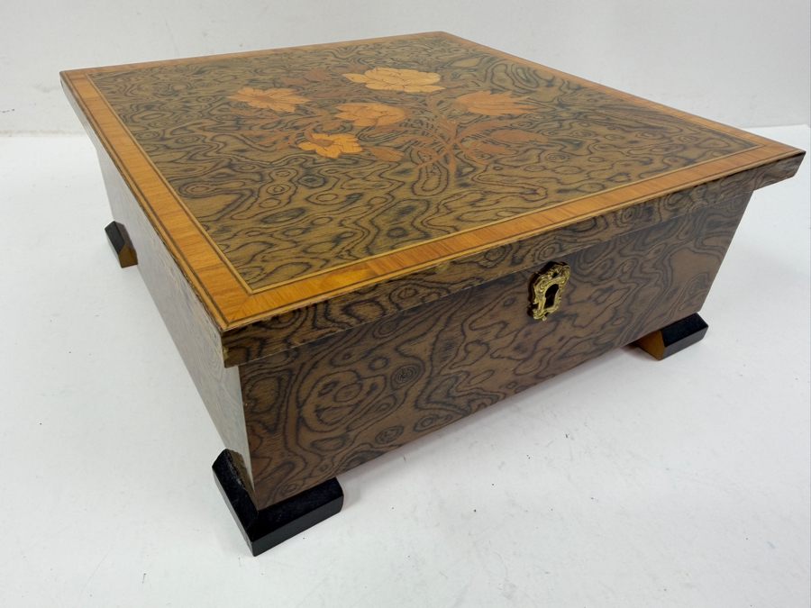 Vintage Italian Inlaid Wooden Jewelry Music Box 9W X 8.75D X 3.5H [Photo 2]