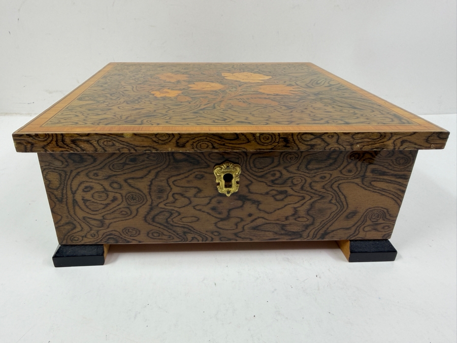 Vintage Italian Inlaid Wooden Jewelry Music Box 9W X 8.75D X 3.5H [Photo 3]