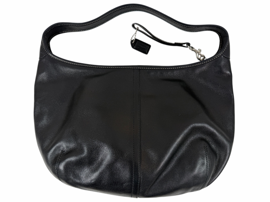 Black Leather Coach Handbag 13'W