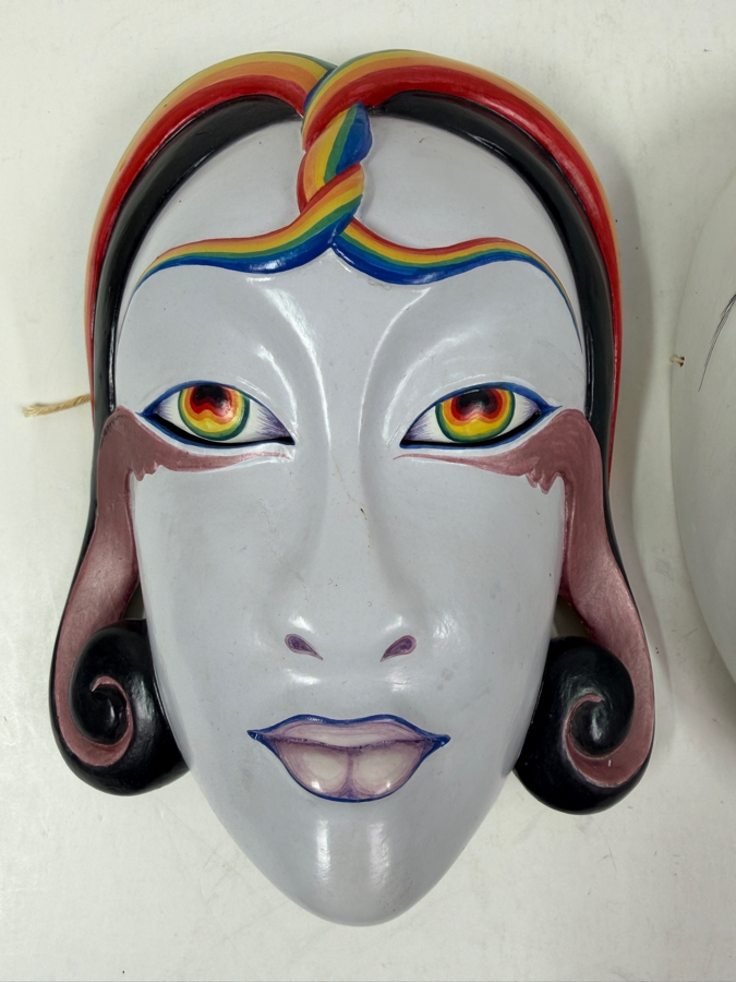 Just Added - Pair Of Hand Painted Carved Wooden Masks 7W And 5W [Photo 2]