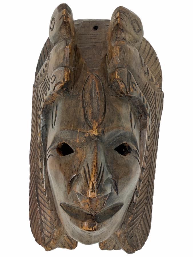 Vintage Hand Carved Wooden Mexican Mask 7W X 11H