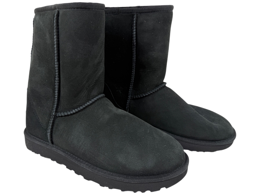 Authentic Ugg Classic Short Black Suede Sheepskin Women's Boots Size 8 (HA)
