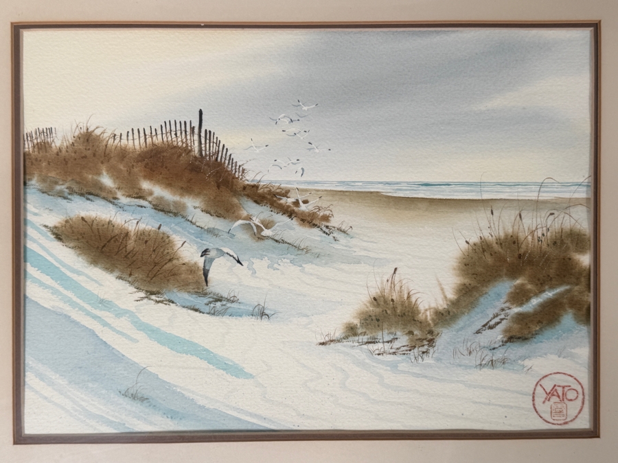 Just Added - John Yato (B. 1950, American) Original Watercolor Coastal Painting On Paper 14 X 10 Framed 20 X 16