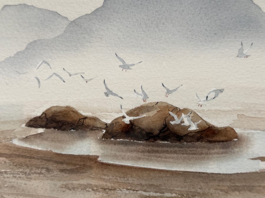 Just Added - John Yato (B. 1950, American) Original Watercolor Coastal Painting On Paper 14 X 10 Framed 20 X 16 [Photo 3]