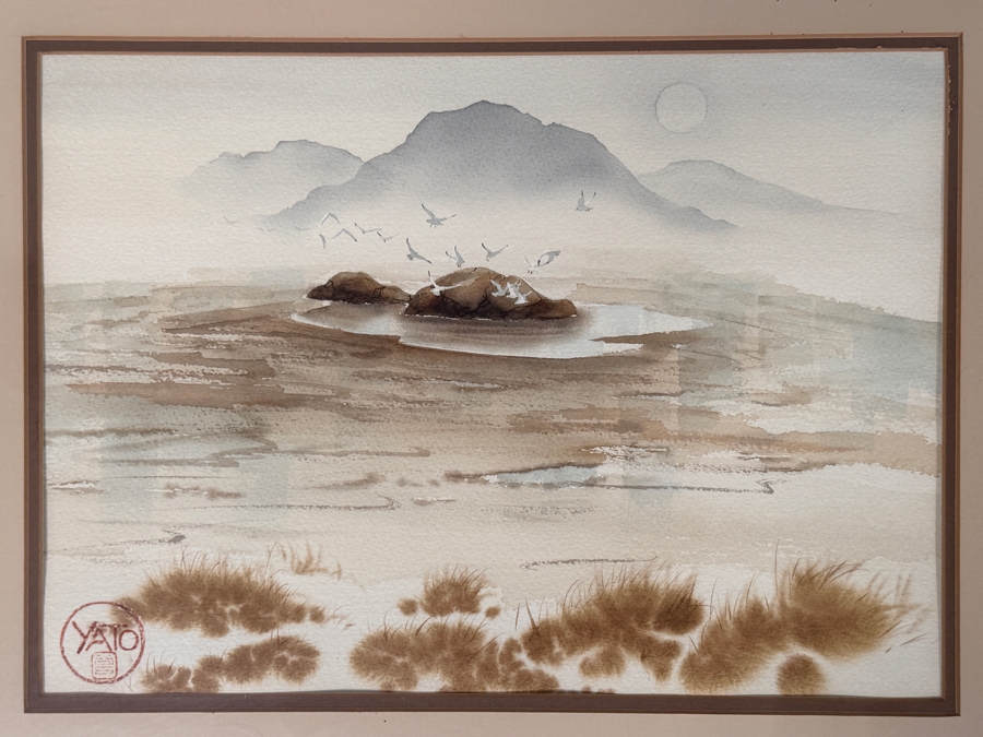 Just Added - John Yato (B. 1950, American) Original Watercolor Coastal Painting On Paper 14 X 10 Framed 20 X 16