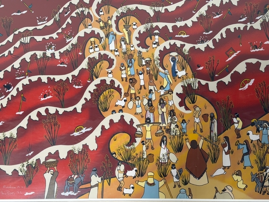 Just Added - Elayne La Porta Hand Signed Limited Edition Print Titled 'The Red Sea: Exodus 14:21' Numbered 14 Of 100 Dated 1979 35 X 28 Framed 43.5 X 36.5 [Photo 5]