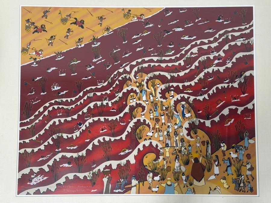 Just Added - Elayne La Porta Hand Signed Limited Edition Print Titled 'The Red Sea: Exodus 14:21' Numbered 14 Of 100 Dated 1979 35 X 28 Framed 43.5 X 36.5 [Photo 4]