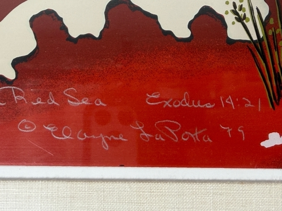 Just Added - Elayne La Porta Hand Signed Limited Edition Print Titled 'The Red Sea: Exodus 14:21' Numbered 14 Of 100 Dated 1979 35 X 28 Framed 43.5 X 36.5 [Photo 10]