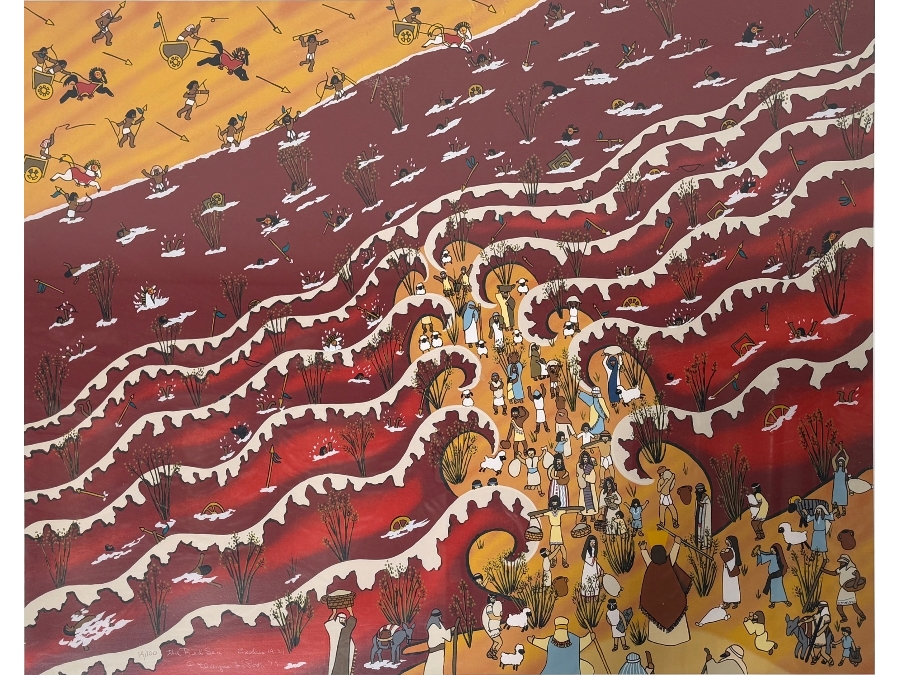 Just Added - Elayne La Porta Hand Signed Limited Edition Print Titled 'The Red Sea: Exodus 14:21' Numbered 14 Of 100 Dated 1979 35 X 28 Framed 43.5 X 36.5