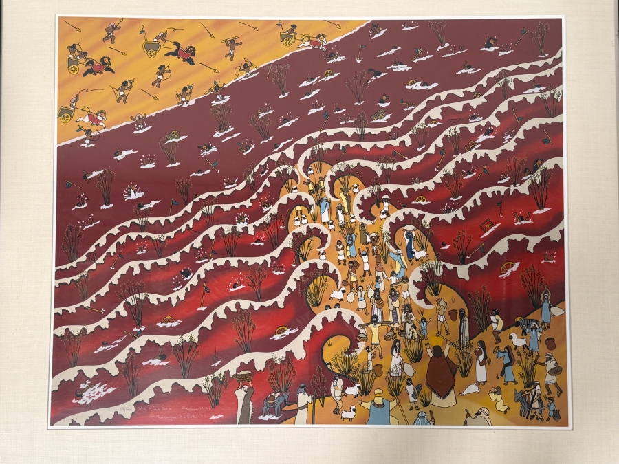 Just Added - Elayne La Porta Hand Signed Limited Edition Print Titled 'The Red Sea: Exodus 14:21' Numbered 14 Of 100 Dated 1979 35 X 28 Framed 43.5 X 36.5 [Photo 15]