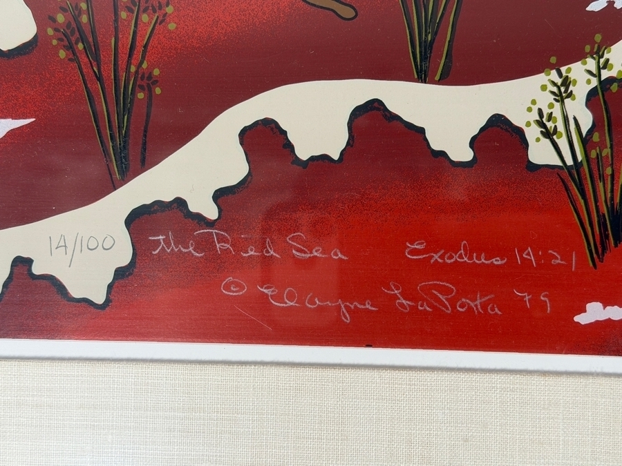 Just Added - Elayne La Porta Hand Signed Limited Edition Print Titled 'The Red Sea: Exodus 14:21' Numbered 14 Of 100 Dated 1979 35 X 28 Framed 43.5 X 36.5 [Photo 9]