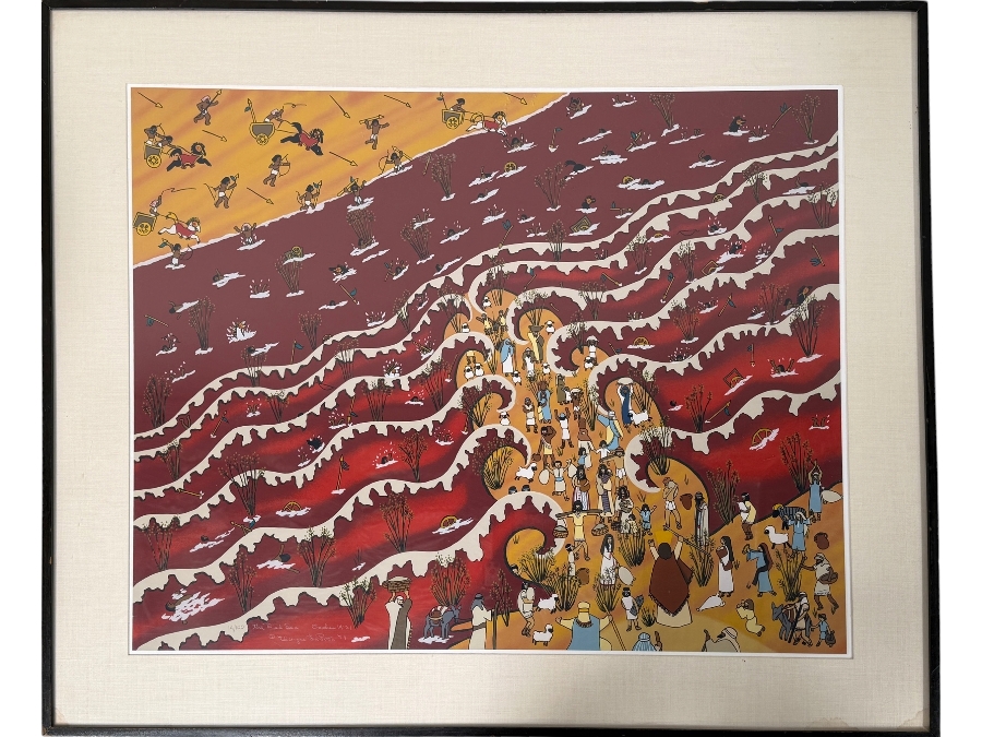 Just Added - Elayne La Porta Hand Signed Limited Edition Print Titled 'The Red Sea: Exodus 14:21' Numbered 14 Of 100 Dated 1979 35 X 28 Framed 43.5 X 36.5 [Photo 2]