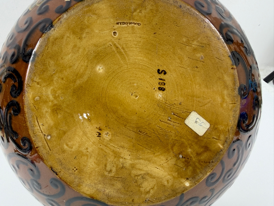 Just Added - Antique English Wedgwood Pottery Vase (Side Drilled To Accommodate Wiring For A Table Lamp) 11'W X 9.5'H [Photo 5]