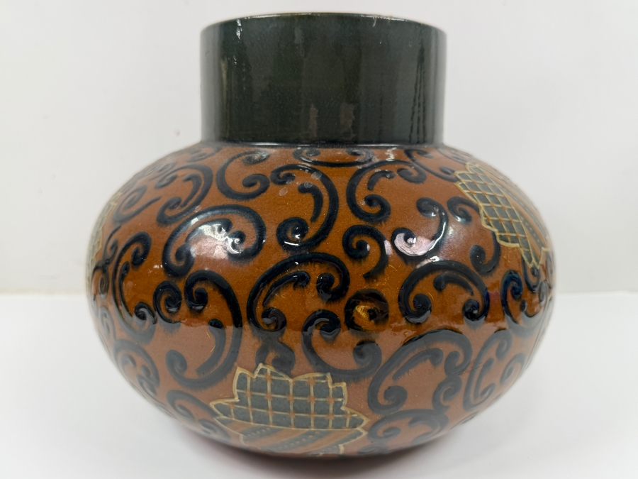 Just Added - Antique English Wedgwood Pottery Vase (Side Drilled To Accommodate Wiring For A Table Lamp) 11'W X 9.5'H [Photo 4]