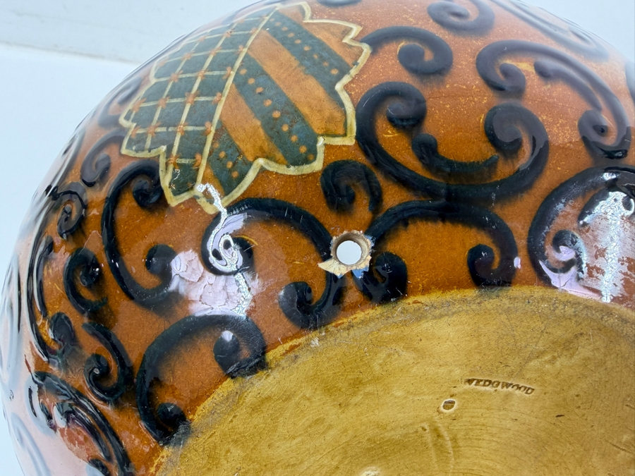 Just Added - Antique English Wedgwood Pottery Vase (Side Drilled To Accommodate Wiring For A Table Lamp) 11'W X 9.5'H [Photo 7]