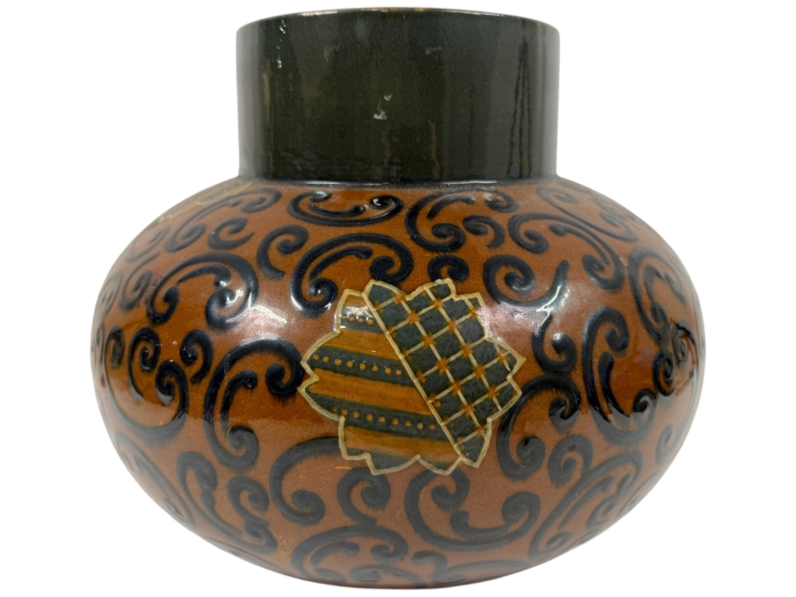 Just Added - Antique English Wedgwood Pottery Vase (Side Drilled To Accommodate Wiring For A Table Lamp) 11'W X 9.5'H