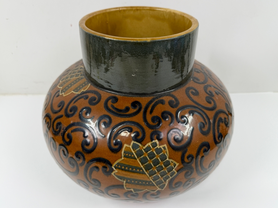 Just Added - Antique English Wedgwood Pottery Vase (Side Drilled To Accommodate Wiring For A Table Lamp) 11'W X 9.5'H [Photo 3]