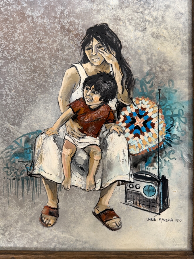 Just Added - Laurie Manzano Original Painting On Board Dated 1980 8 X 10 Framed 11 X 13 [Photo 5]