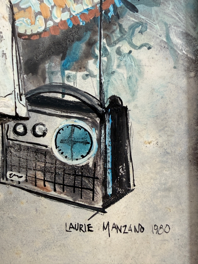 Just Added - Laurie Manzano Original Painting On Board Dated 1980 8 X 10 Framed 11 X 13 [Photo 7]