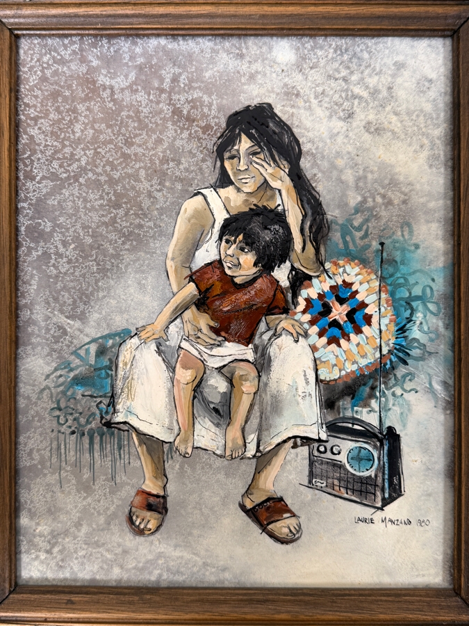 Just Added - Laurie Manzano Original Painting On Board Dated 1980 8 X 10 Framed 11 X 13 [Photo 3]