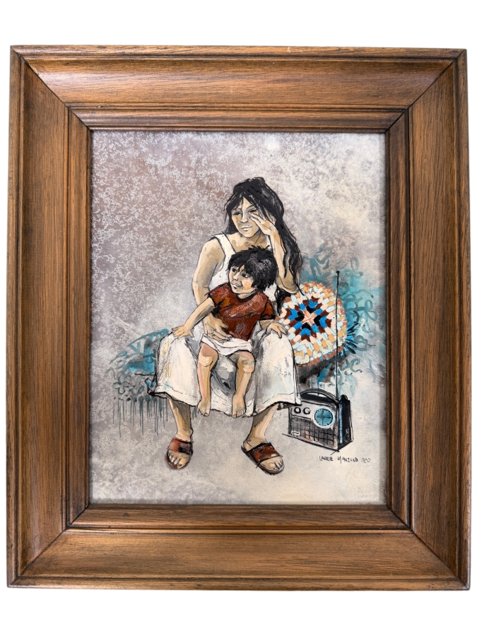 Just Added - Laurie Manzano Original Painting On Board Dated 1980 8 X 10 Framed 11 X 13 [Photo 2]